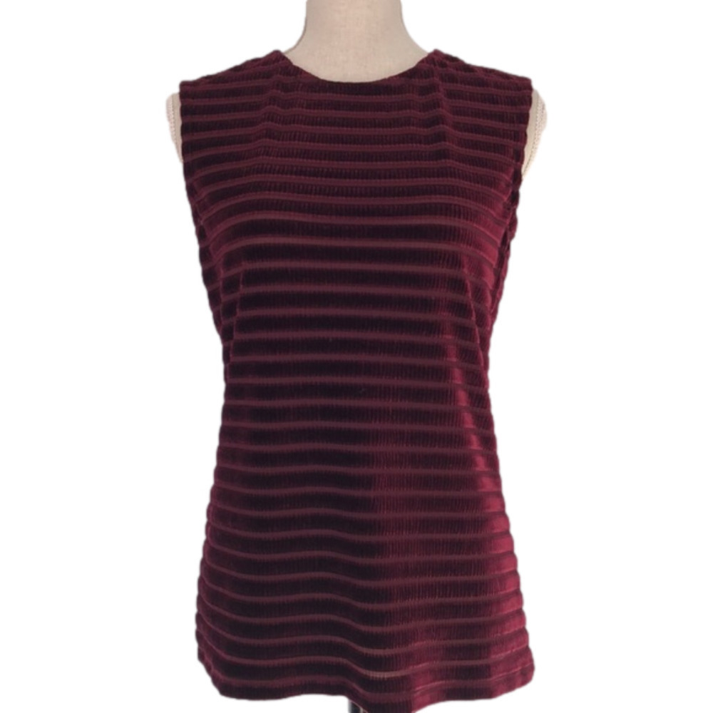 𝅺Charlie B Velvet Cutout Sleeveless Fitted Top Shell Deep Burgundy Size Small